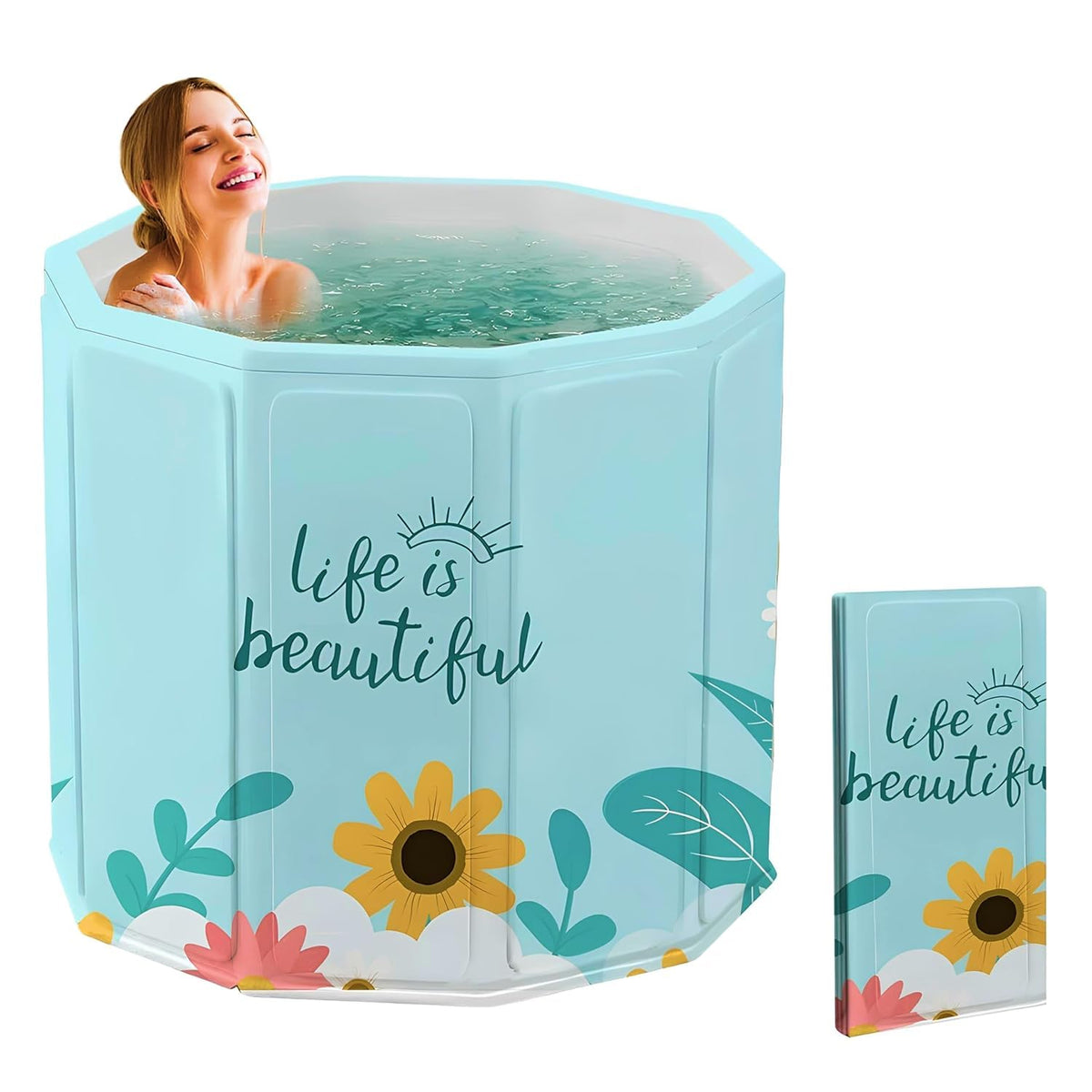 Bath tub for adult for bathroom Tub for Home SPA, Maintains Hot & Cold Temperature, Drainage Hole, Thickened Layer for Hot and ice bath tub for adults. ((Flower))