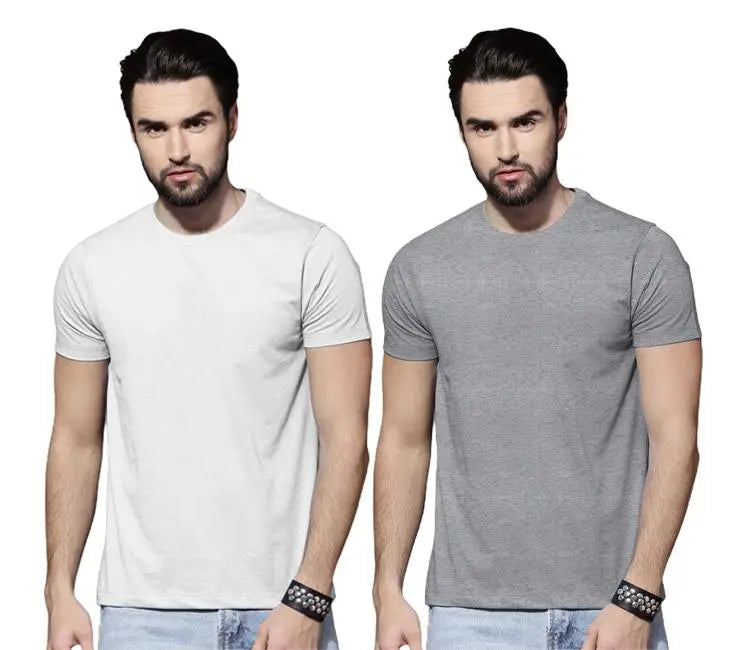 Cotton Solid Half Sleeves Round Neck T-Shirt Pack Of 2 For Men