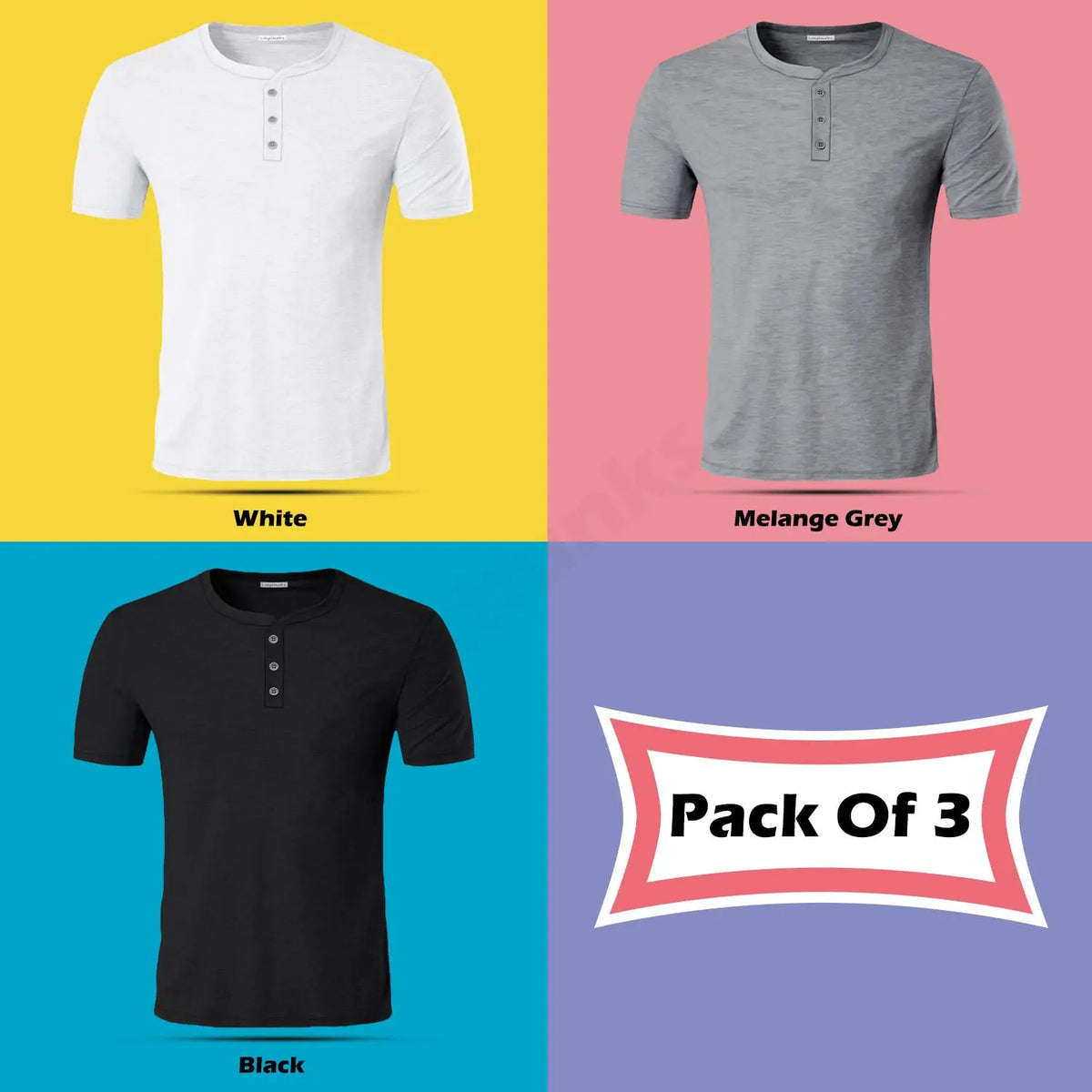 Men’s Cotton Solid Half Sleeves Stylized Neck T-Shirt Pack Of 3