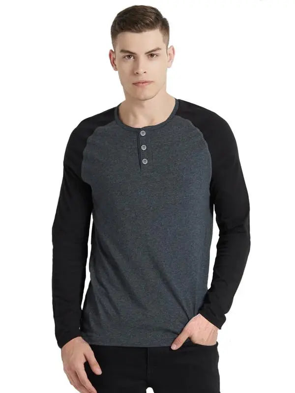 Men’s Cotton Solid Full Sleeves Henley Neck T-Shirt