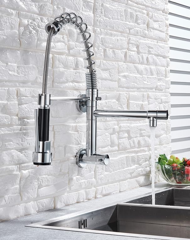 2 Modes Pull Down Kitchen Sink Faucet Spring - Style Mounted Tap Dual Swivel Spout Hot & Cold Water Mix Tap Connecting Hose Spring Pull Out Kitchen Top
