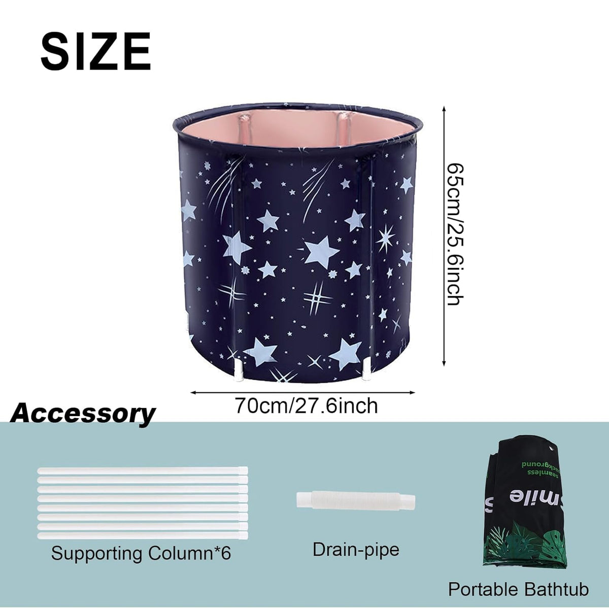 Portable Foldable Bathtub for Adults – Lightweight, Affordable, Easy to Assemble, Large Collapsible Soaking Tub for Indoor/Outdoor Use Compact Family Bathtub for Small Spaces