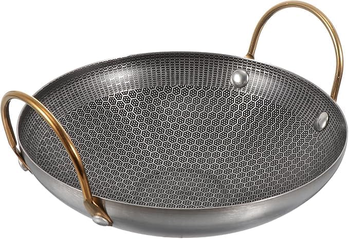 Premium Non-Stick Honeycomb Stainless Steel Soup Pot with Golden Ear Handles – Round Bottom Multipurpose Cooking Wok for BBQ, Frying, Stew & Outdoor Cooking.
