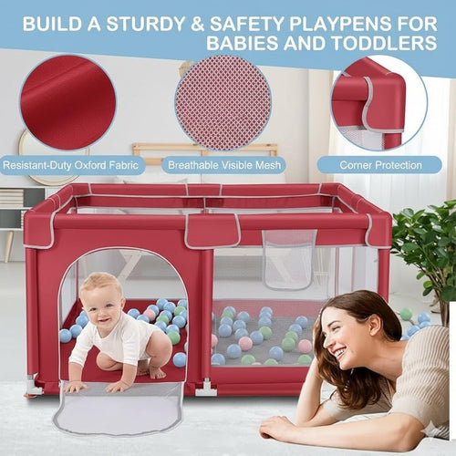 Baby Play Pen Safety Fence for Home, Large Foldable Baby Playard for Babies & Toddlers, Secure Lock Kids Play Yard, Indoor Outdoor Baby Activity Center with Anti-Slip Base