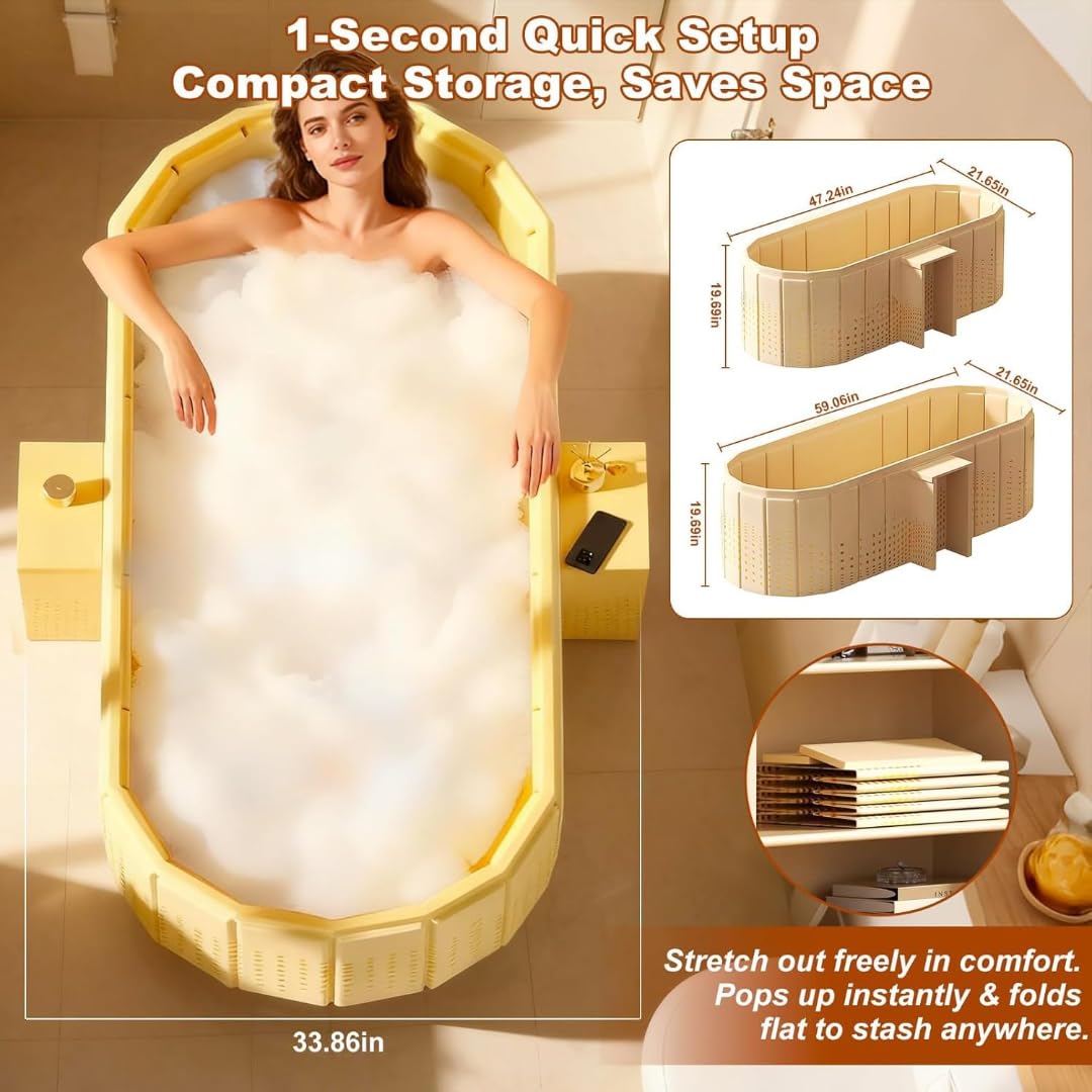 Portable Bathtub For Adults, Foldable Tub For Home Spa, Deep Bath Tub For Hot And Cold Use, Ice Bath Tub For Adults, Durable Freestanding Bathtub For Bathroom
