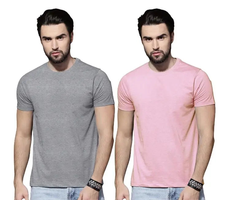 Men’s Cotton Solid Half Sleeves Round Neck T-Shirt Pack Of 2