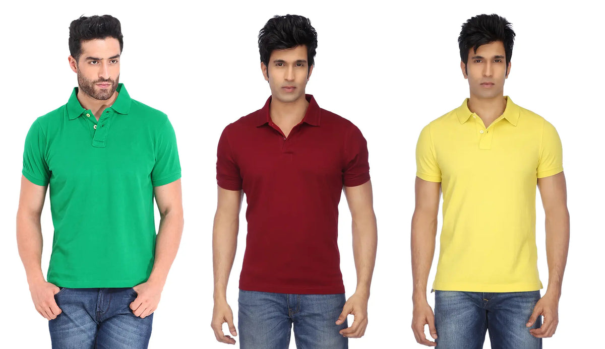 Men’s Poly Cotton Solid Half Sleeves Polo T-shirt (Pack of 3)