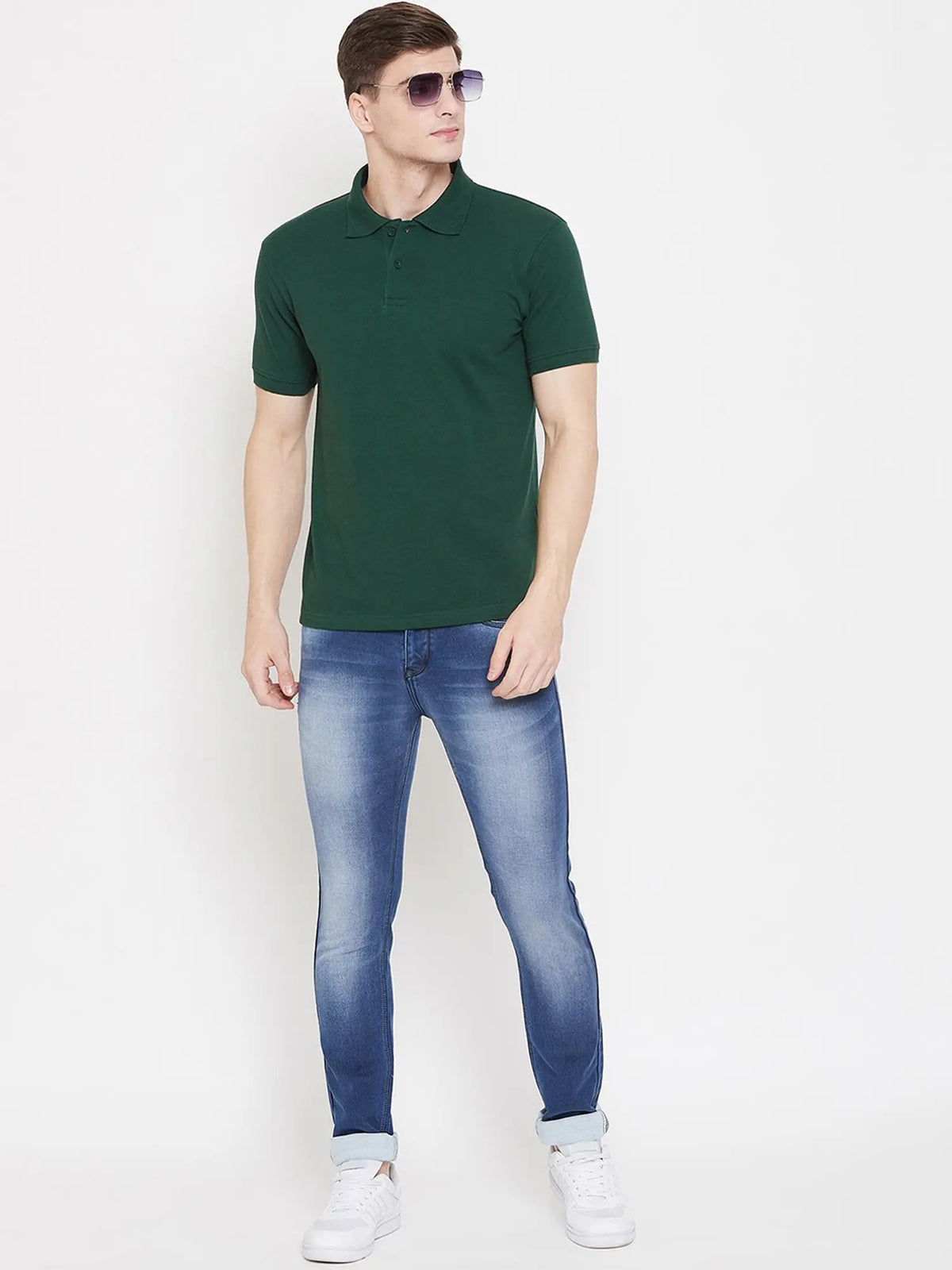 Cotton Blend Solid Half Sleeves Polo T-Shirt For Men