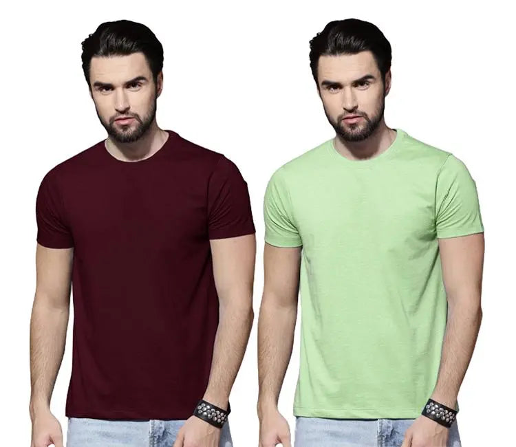 Men’s Cotton Solid Half Sleeves Round Neck T-Shirt Pack Of 2