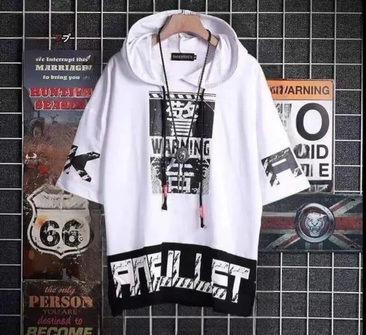Men’s Cotton Printed Pocket Style Hooded Neck Half Sleeves T-Shirt