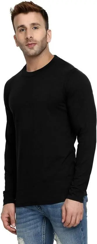 Men’s Cotton Solid Full Sleeves T-Shirt, Black