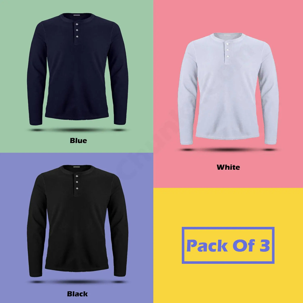 Men’s Cotton Solid Stylized Neck Full Sleeves T-Shirt (Pack of 3)
