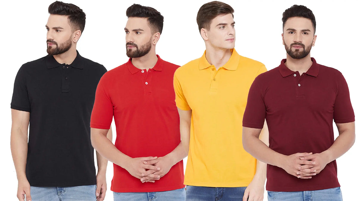 Men’s Cotton Blend Solid Half Sleeves Polo T-Shirt Pack Of 4
