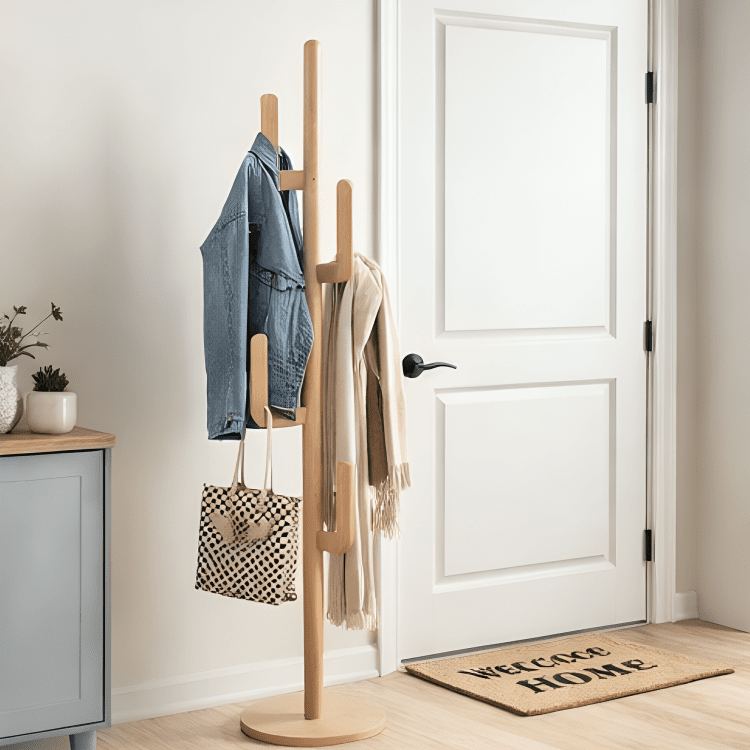 Solid Wood Freestanding Clothes Hanger Stand