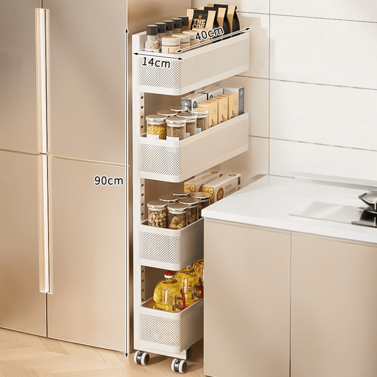 Multi-Layer Adjustable Carbon Steel Kitchen Gap Storage Rack