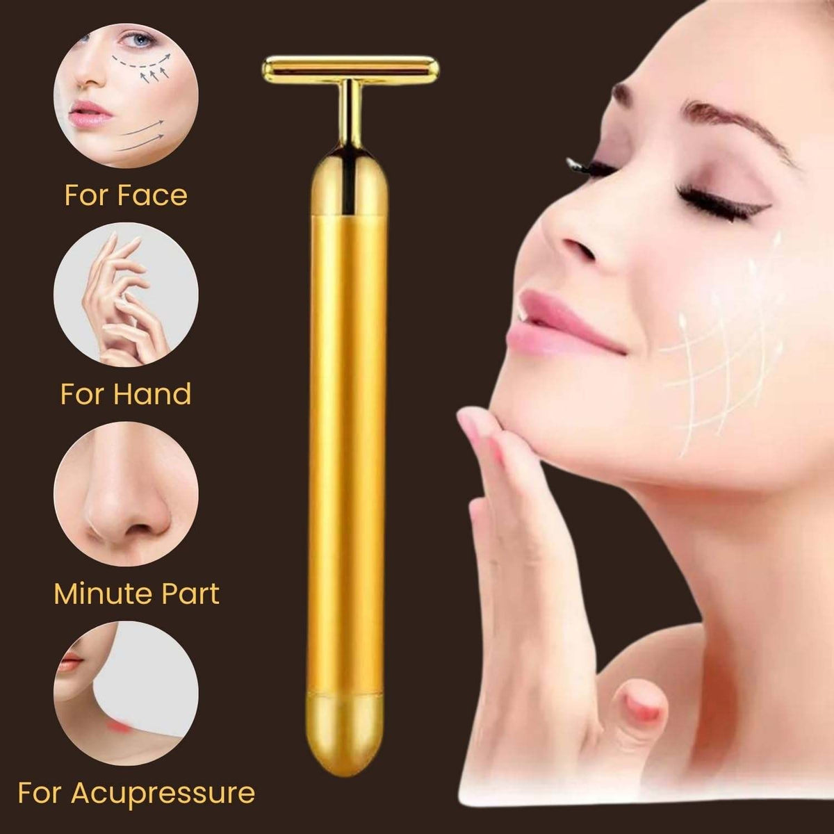 Golden T-Shape Electric Face Massager – Anti-Aging Facial & Acupressure Beauty Tool