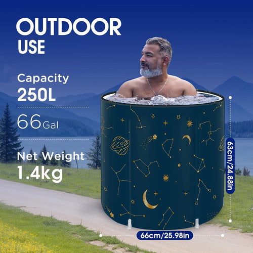Portable Foldable Bathtub for Adults – 27-Inch Collapsible Travel Bath Tub | Space-Saving Soaking Tub for Home, Camping & Spa | Durable PVC, Starry Sky Design