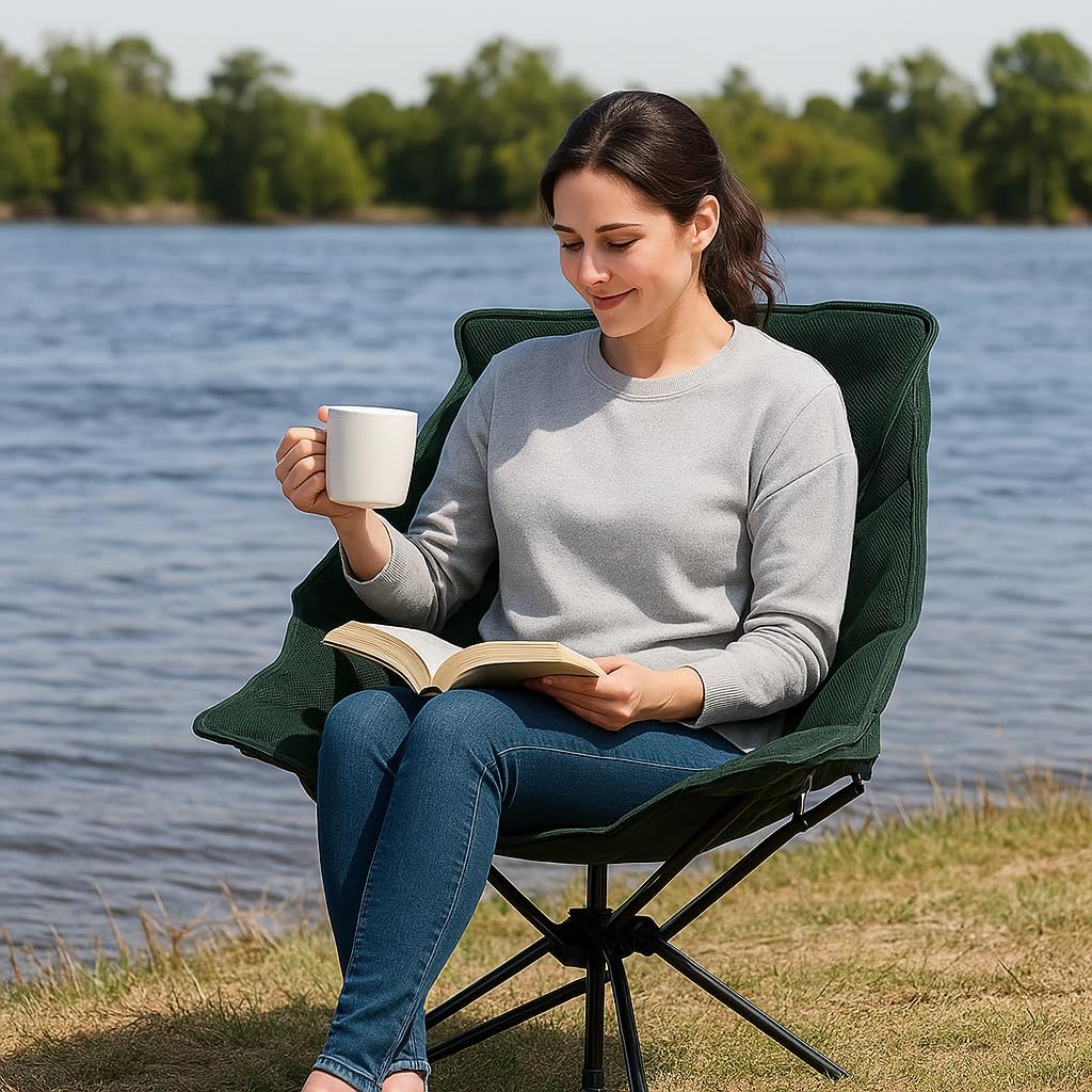 Oversized Folding Camping Chair for Adults | Portable Lightweight Outdoor Lawn Chair| Heavy Duty Foldable Backpacking Chair for Camping, Hiking, Beach, Fishing, Picnic & Travel.