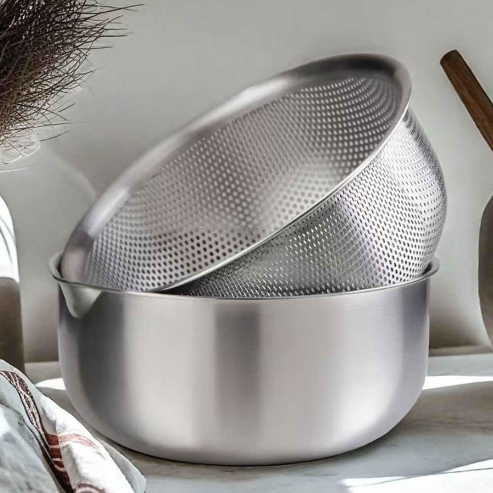 Thickened Stainless Steel Drain Basket & Basin Set