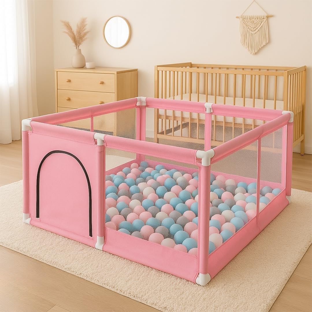 Baby Play Pen Safety Fence Playard, Large Foldable Baby Playpen for Toddler, Secure Lock Kids Play Yard, Indoor Outdoor Baby Activity Center for Home