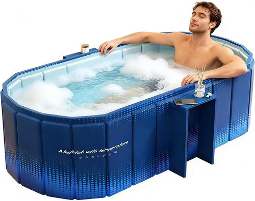 Foldable Adult Bath Tub for Home Spa | Large Portable Bathtub with Backrest & Handle | Insulated Folding Tub for Hot & Cold Soak, Ice Bath, Bubble Bath & Relaxing Spa (Aqua Blue Bathtub)