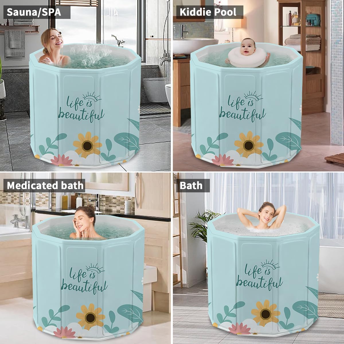 Portable Folding Bathtub – 27.6 x 25.6" Compact Soaking Spa Tub for Adults – No Assembly Required, Thermal Insulated, Simple Bath for Home & Indoor Use