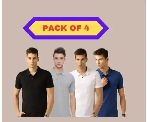 Men’s Poly Cotton Solid Half Sleeves Polo T-shirt (Pack of 4)
