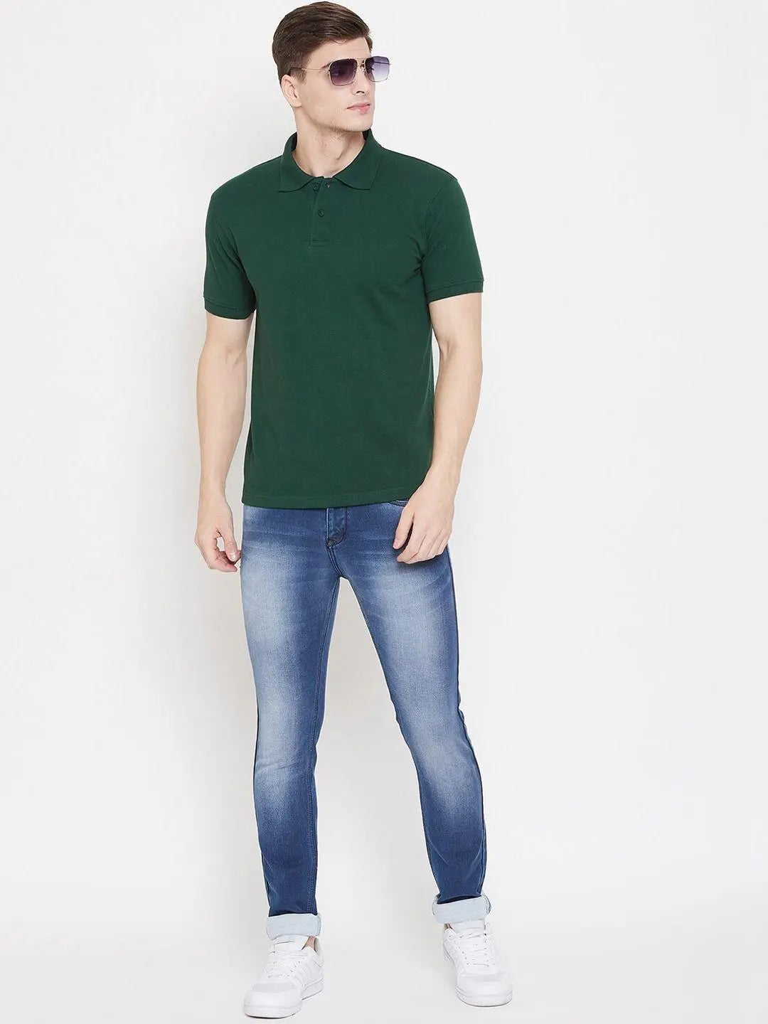 Cotton Blend Solid Half Sleeves Polo T-Shirt For Men