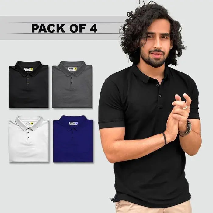 Men’s Poly Assorted Solid Half Sleeves Polo T-Shirt Pack Of 4