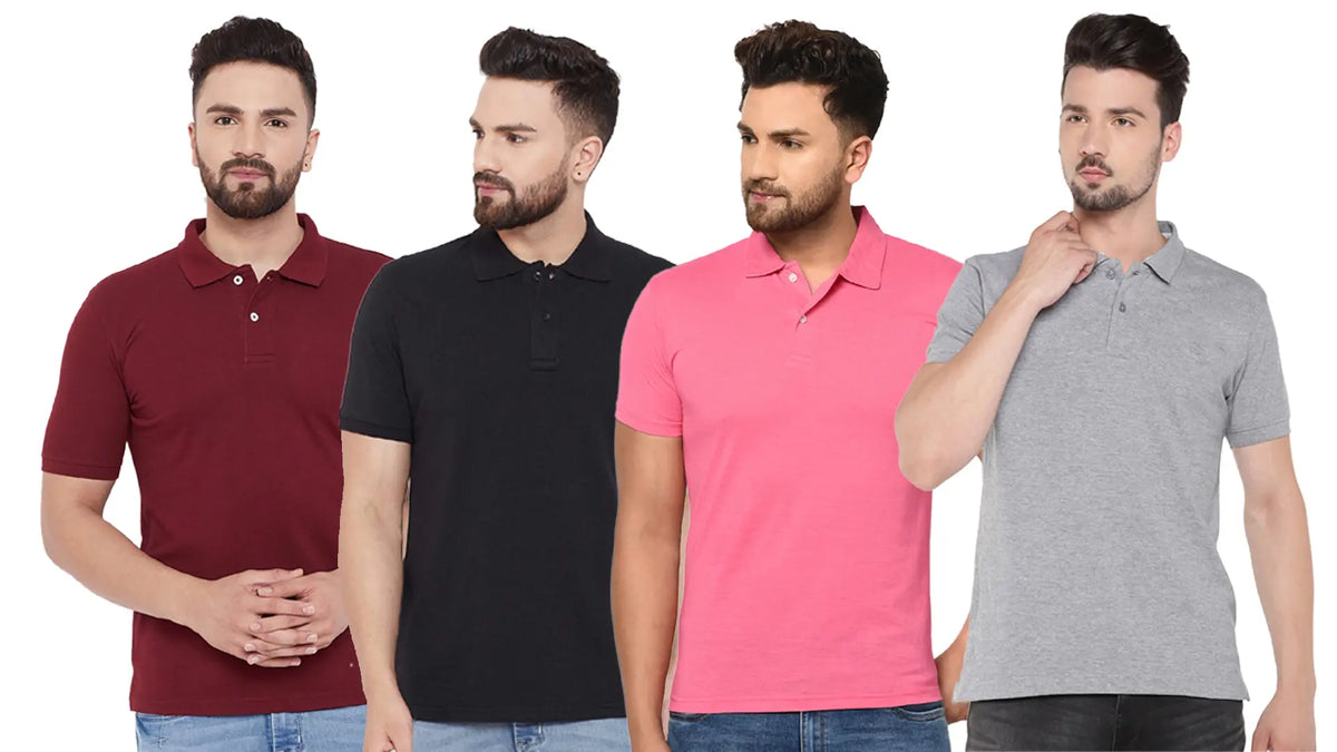 Men’s Cotton Blend Solid Half Sleeves Polo Neck T-Shirt (Pack of 4)