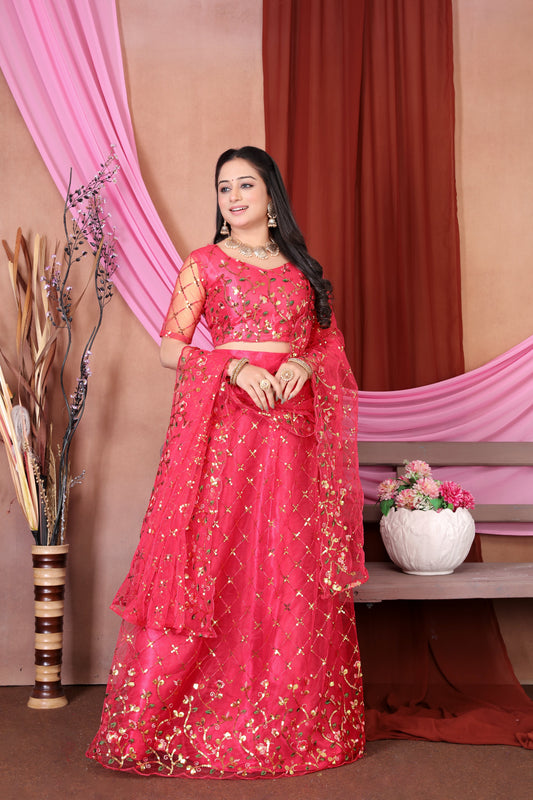 New Party Wear Sequance Lehenga Choli Full Heavy & Fancy Color Full Sequence Work In Lehenga Choli With Beautiful Sequance Worked Blouse{unstitched}.