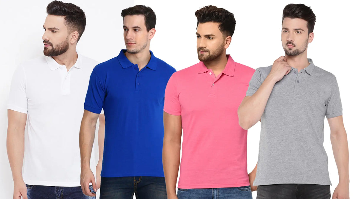 Men’s Cotton Blend Solid Half Sleeves Polo Neck T-Shirt (Pack of 4)