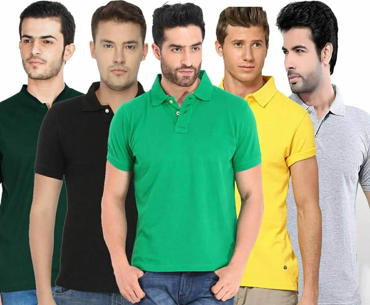 Men’s Poly Cotton Solid Half Sleeves Polo T-shirt (Pack of 5)