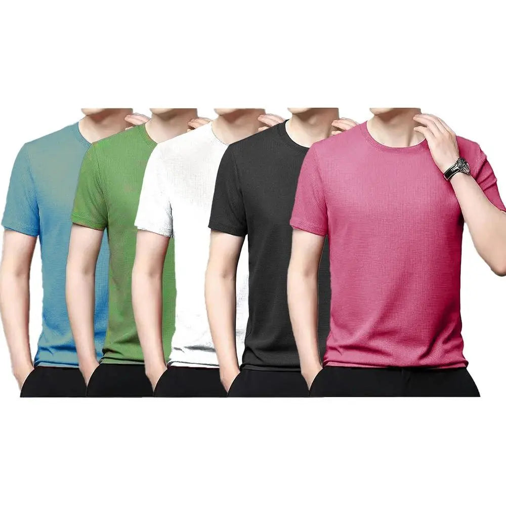Men’s Polyester Stretchable Half Sleeves Round Neck T-Shirt Pack Of 5