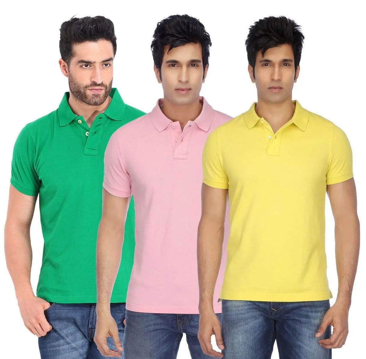 Men’s Cotton Blend Solid Half Sleeves Polo Neck T-Shirt (Pack of 3)