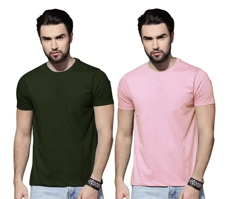 Cotton Solid Half Sleeves Round Neck T-Shirt Pack Of 2 For Men