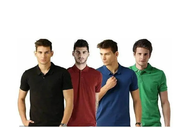 Men’s Poly Cotton Solid Half Sleeves Polo T-shirt (Pack of 4)