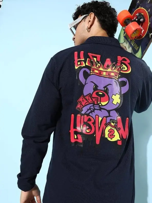 Men’s Cotton Graphic Print Oversized Polo T-Shirt