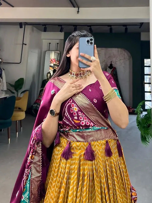 Exquisite Tussar Silk Printed Lehenga Choli Set Perfect for Every Occasion.