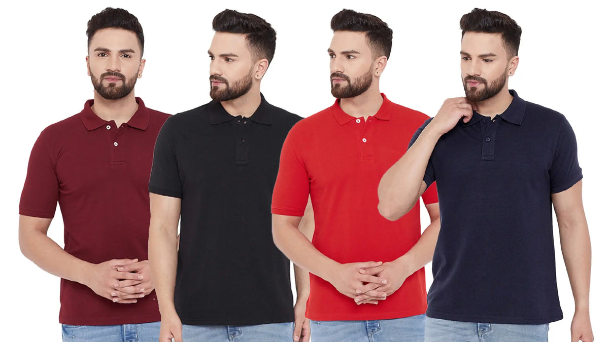 Men’s Cotton Blend Solid Half Sleeves Polo Neck T-Shirt (Pack of 4)