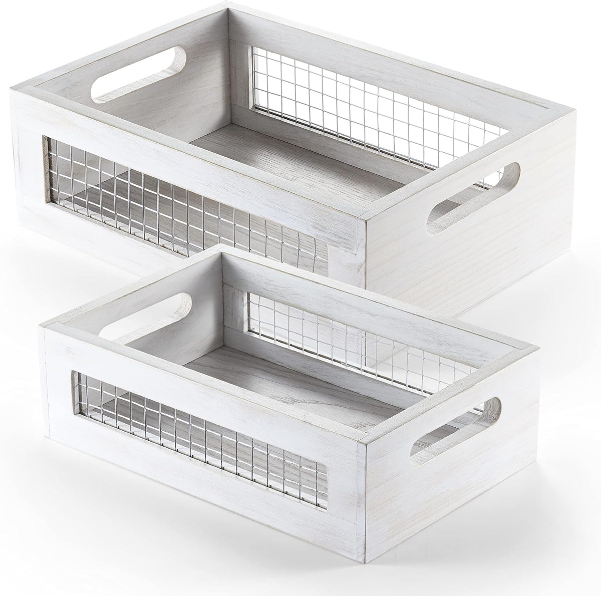 Rustic White Wooden Storage Baskets – Set of 2
