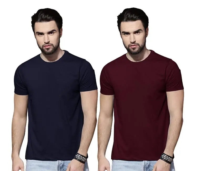 Men’s Cotton Solid Half Sleeves Round Neck T-Shirt Pack Of 2