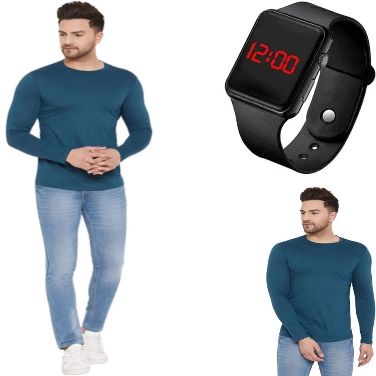 Men’s Full Sleeves T-shirt With Digital Watch