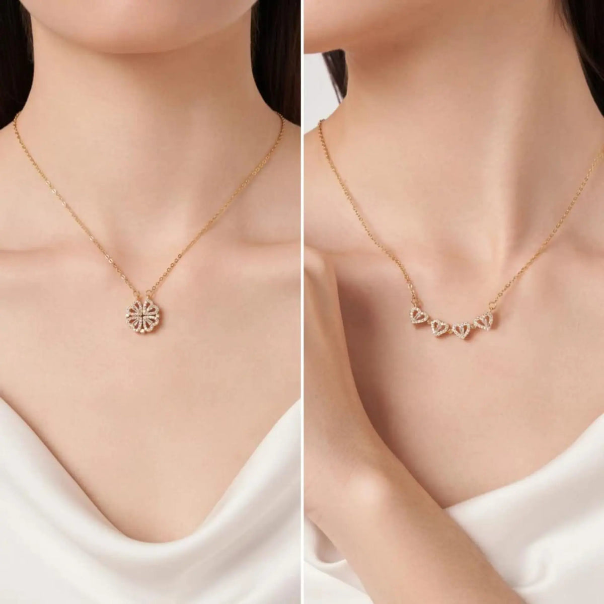 Four Love Hearts Pendant Necklace rose Diamond Leaf Clover Heart Necklaces