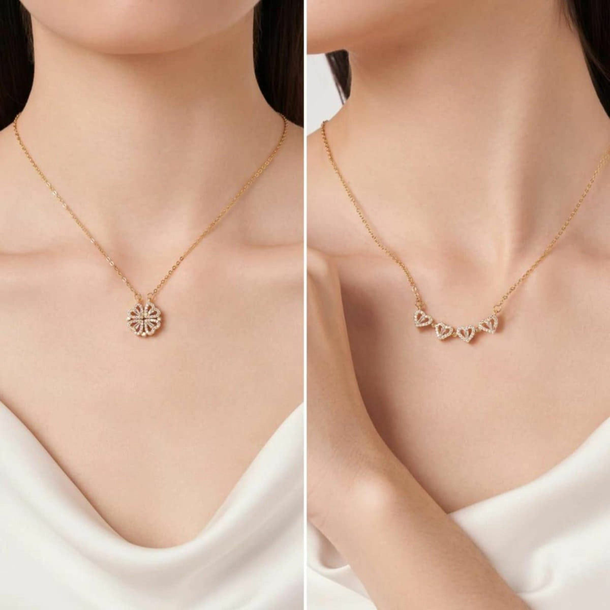 Four Love Hearts Pendant Necklace rose Diamond Leaf Clover Heart Necklaces