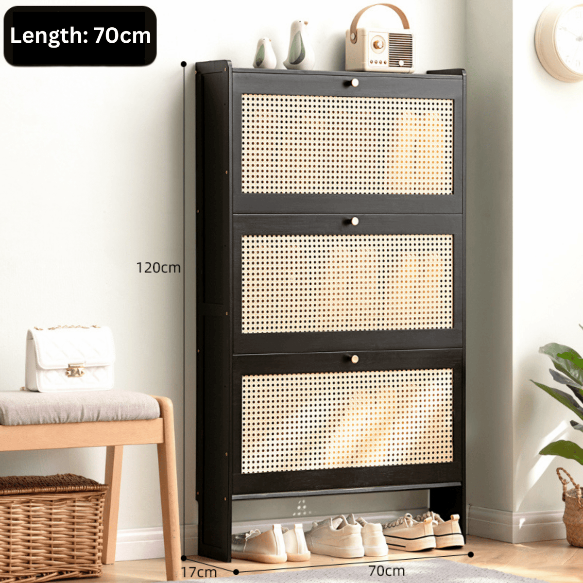 Multi-Layer Bamboo Wooden Shoe Organizer with Dustproof Doors (70cm)