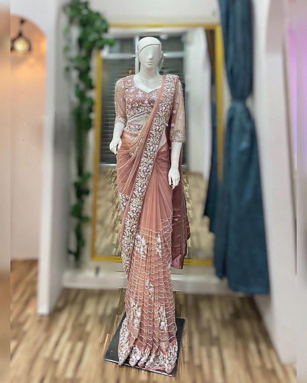 Beautiful Designer Saree on  Soft Net Fabric with Thread & Sequence Work For Women
