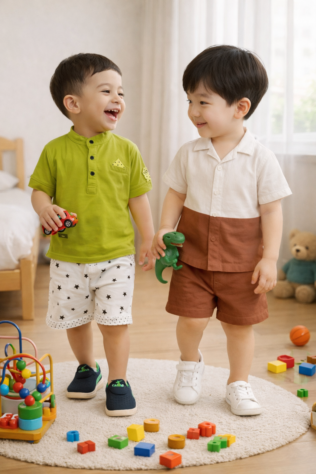 Stylish Toddler Boys Polo T-Shirt & Color Block Shirt with Shorts Combo Set (Pack of 2)