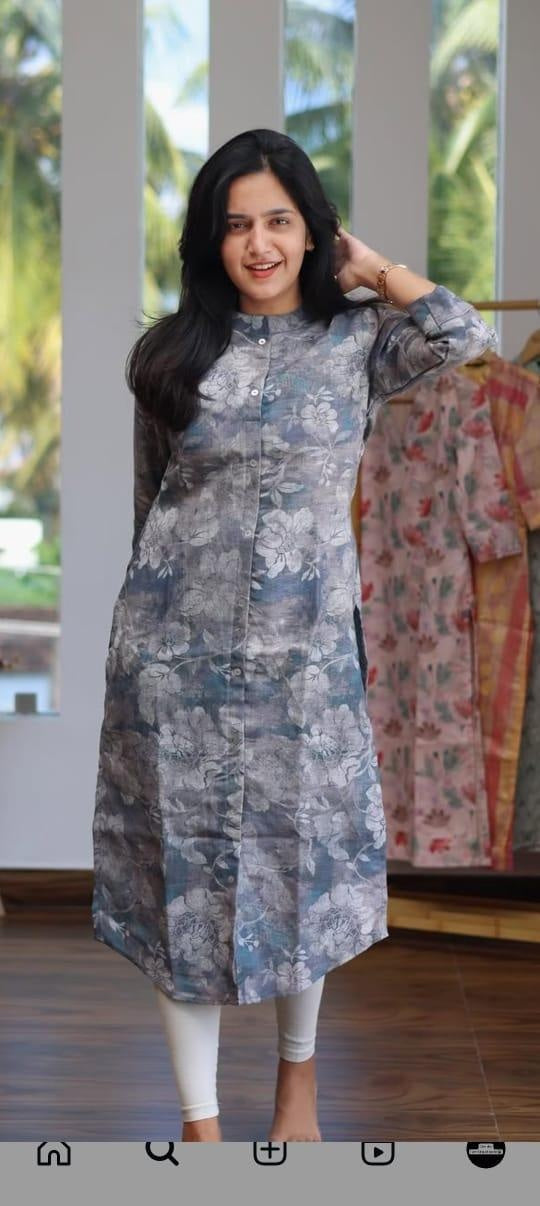 Grey Floral Casual Wear Kurti