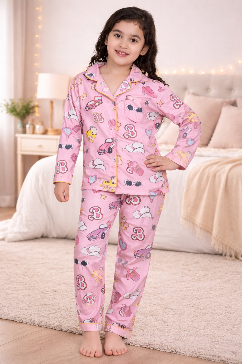Princess Style Pink Fun Print Nightwear Set